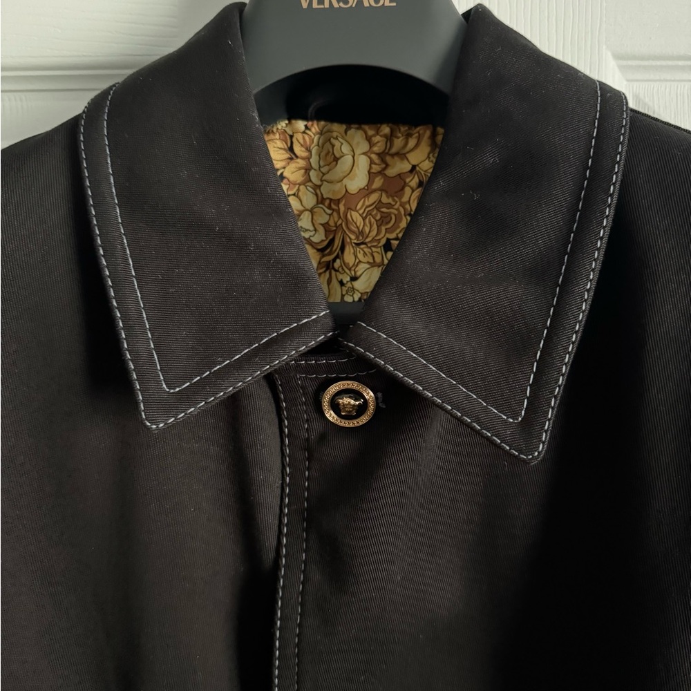 Versace Black Trench Coat with Structured Collar